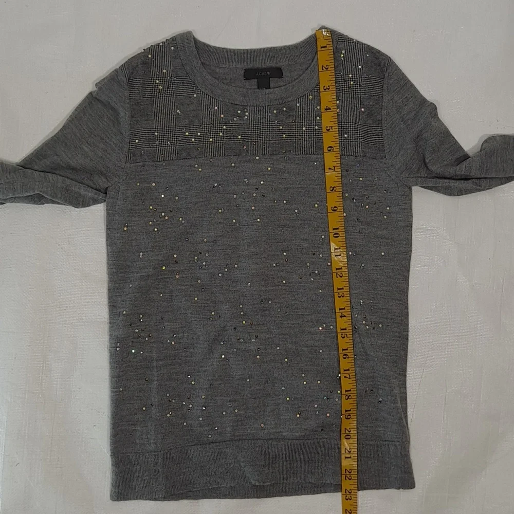 J. Crew Grey Embellished Tippi Glenn Plaid Sweater